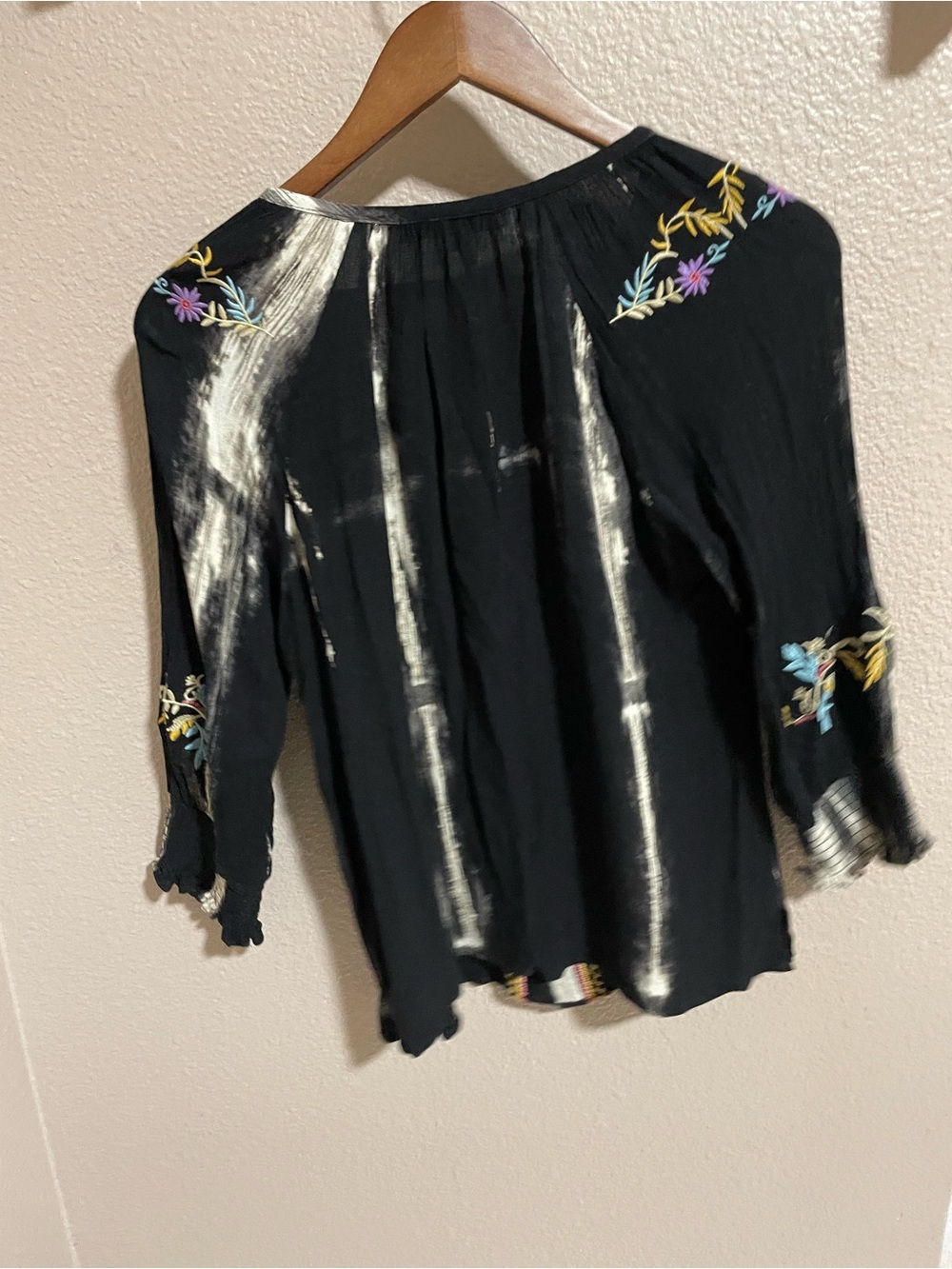 Calessa Black Boho Blouse with Multicolor Floral Embroidery - Picture 2 of 5